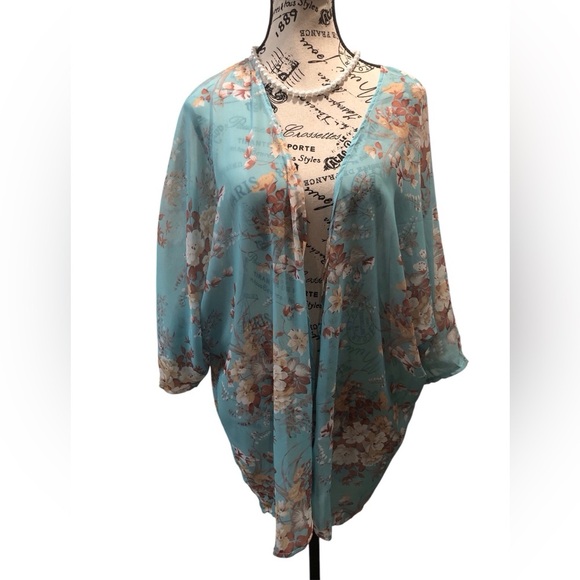 Floral Sheer Kimono open front jacket coverup unbranded one size - Picture 1 of 2